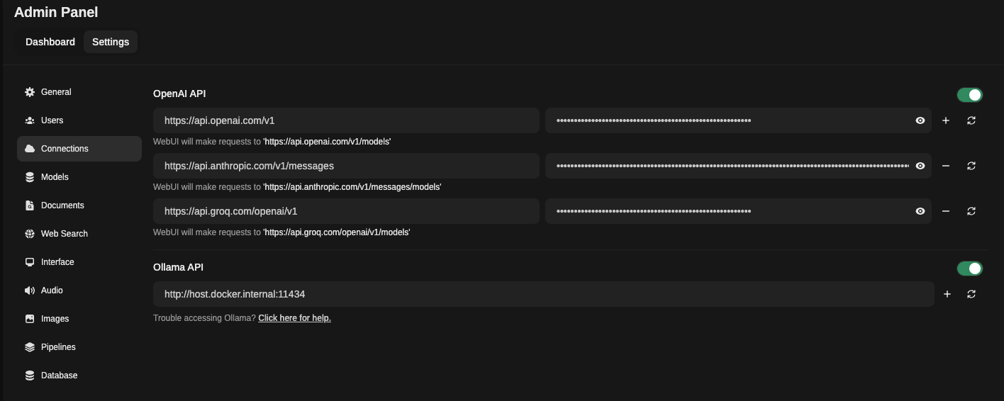 OpenwebUI connections